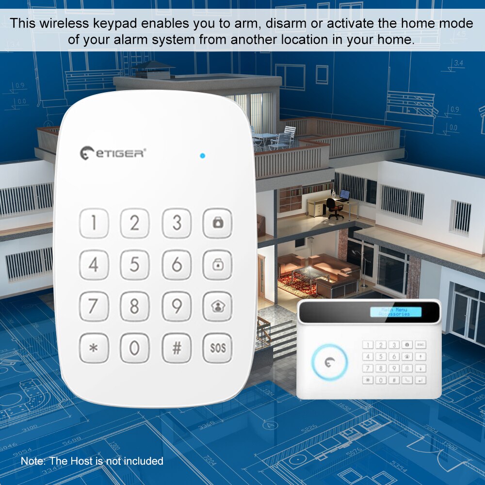 Etiger ES-K1A 433MHz Wireless Alarm System Keypad for Remotely Arm/Disarm Alarm Host Etiger ES-K1A Keyboard