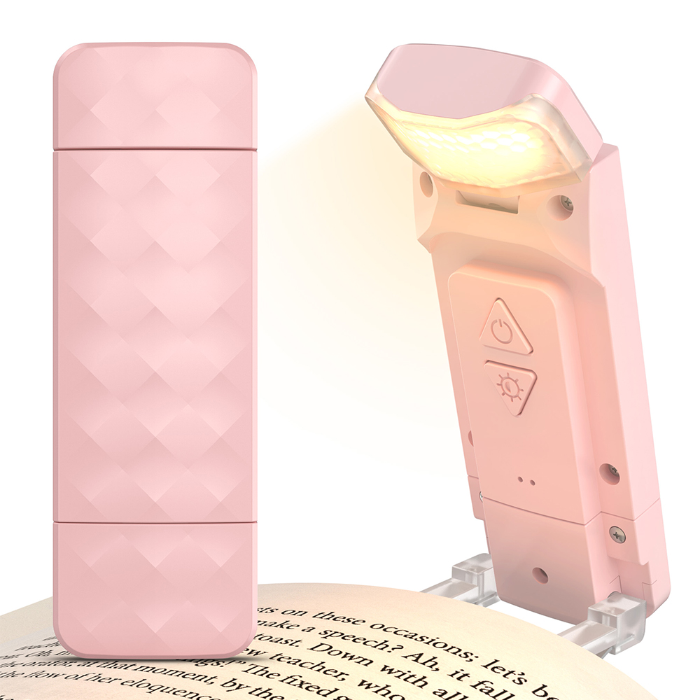 Leselampe, Buchklemme, augenfreundliche Bettleselampe mit 3 Farben und 5 dimmbaren Helligkeiten, wiederaufladbare Buchlampe, Buchre: Rosa