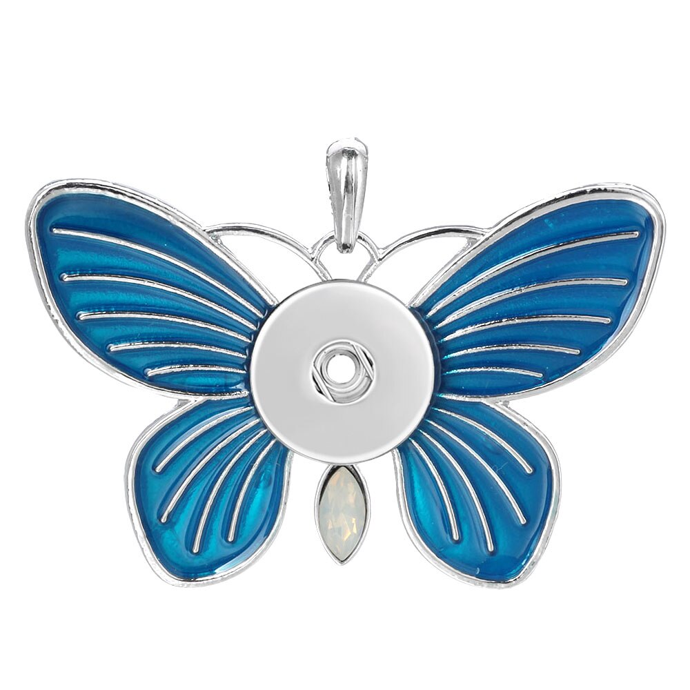 Colorful Butterfly Snap Button Pendant Jewelry Fit 18mm Metal Snap Buttons Jewelry Snap Pendant Necklace ZG146