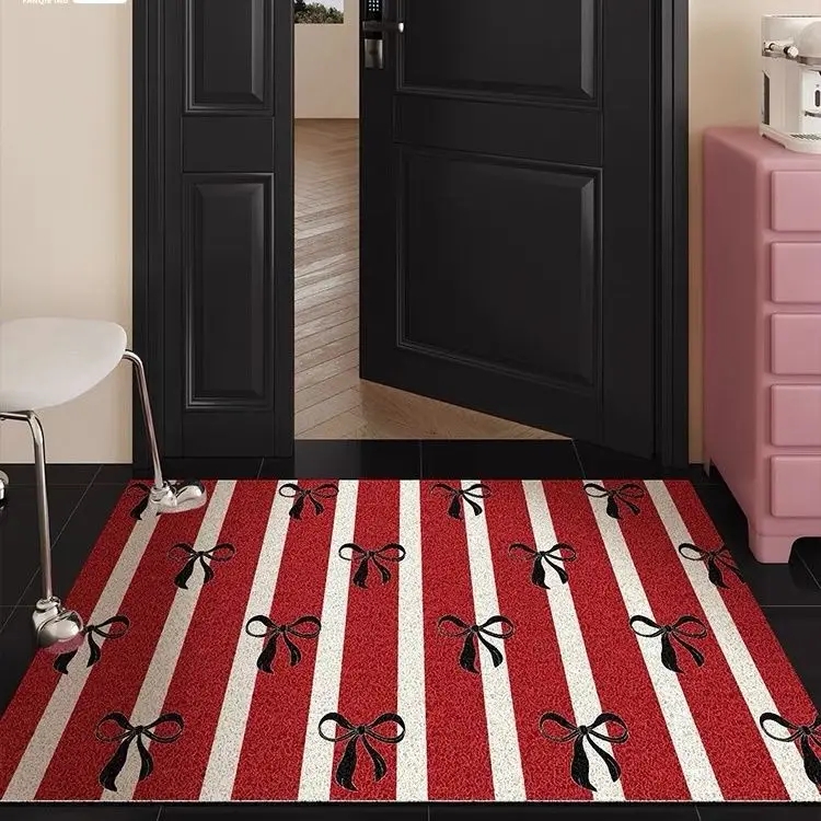Bow Striped Carpet Girls Room Decoration Coil Rug Bedroom Decoration Simple Generous Bathroom Kitchen Balcony Anti Slip Mat: 45x70cm / WHITE
