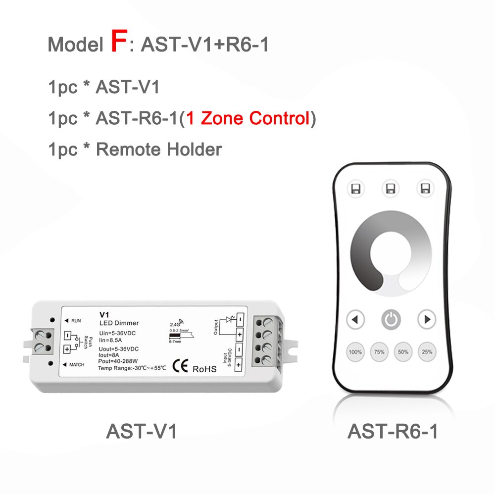 LED Dimmer 12V 24V PWM RF 2.4G Wireless Touch Remote Controller 5V 36V Smart Wifi Dimmer Switch for Single Color LED Strip Light: Model F