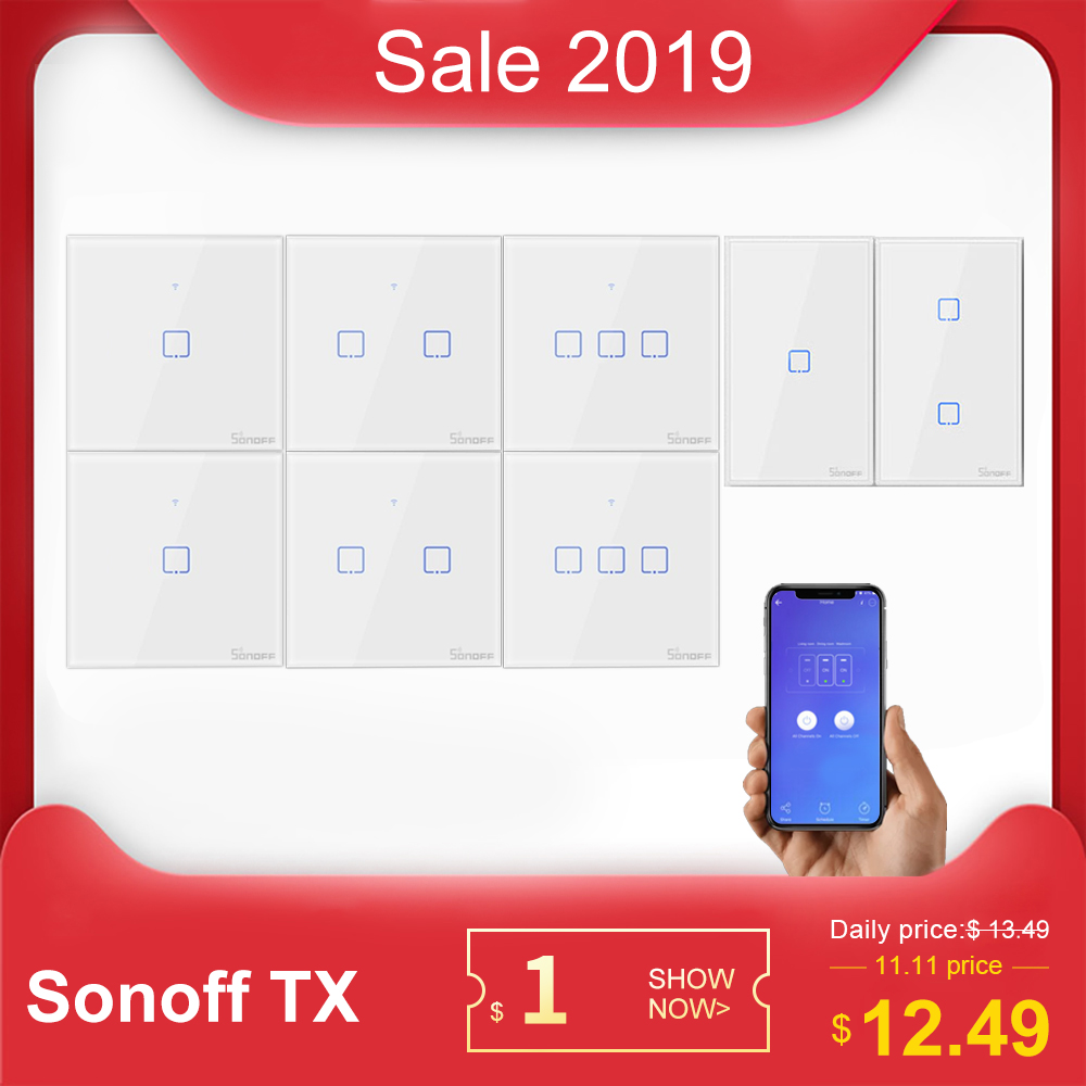 SONOFF Tx T0 US/ue/royaume-uni 1/2/3 Gang Wifi panneau de commutateur d'éclairage mural tactile/voix/contrôle d'application Eweilink domotique intelligente Alexa IFTTT