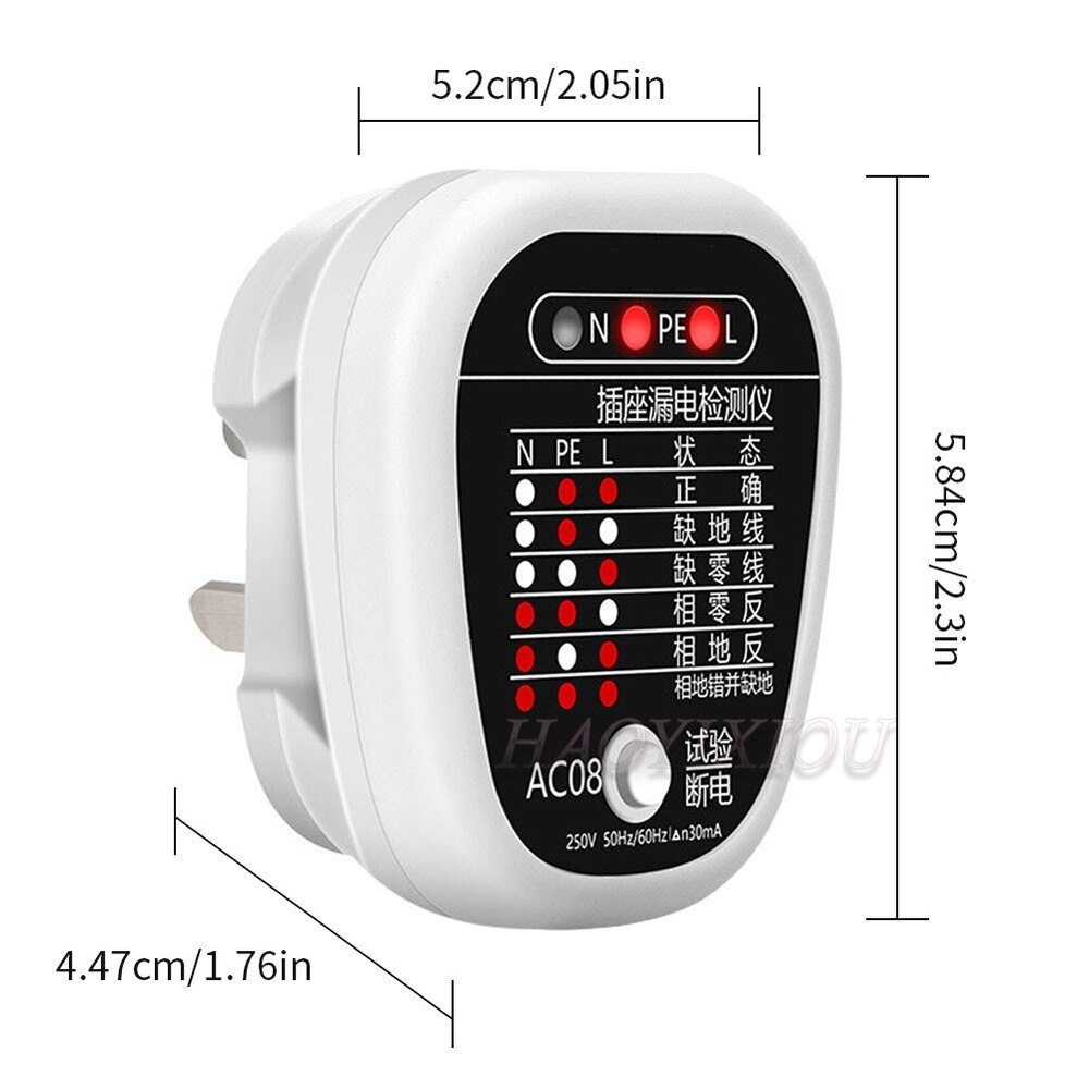 AC 220V~250V Socket Tester AC08 Portable RCD Plug Electrical Socket Circuit Polarity Detector Socket Leakage Detector