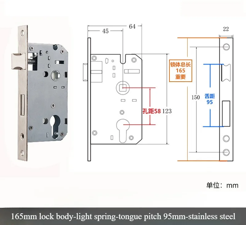 Silencioso Interior fechadura da porta de madeira, Reverse Lift Lock Body, Light Spring Room, 58 Rolamento Magnético, Tamanho 50, Heavy Spring: Tan