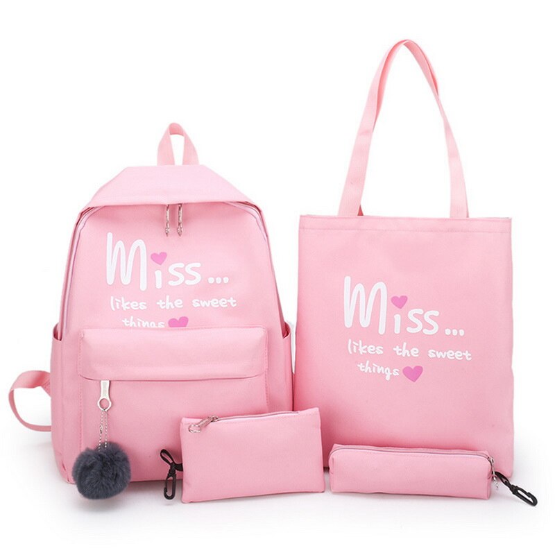 Litthing Usb Opladen Canvas Rugzak 3 Stks/set Vrouwen School Rugzakken Schooltas Voor Tieners Man Student Boek Tas Jongens Satchel: PINK 2