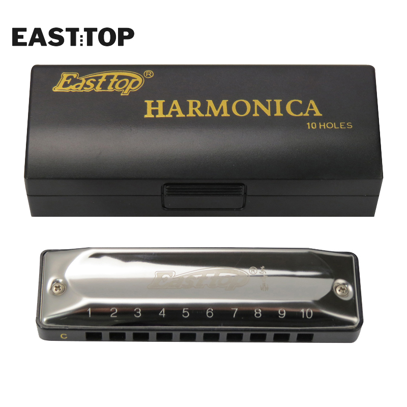 EASTTOP T002 10 Holes 20 Tones Blues Harmonica Key of C Stainless Steel Harp Diatonic Harmonica for Adults Kids Players