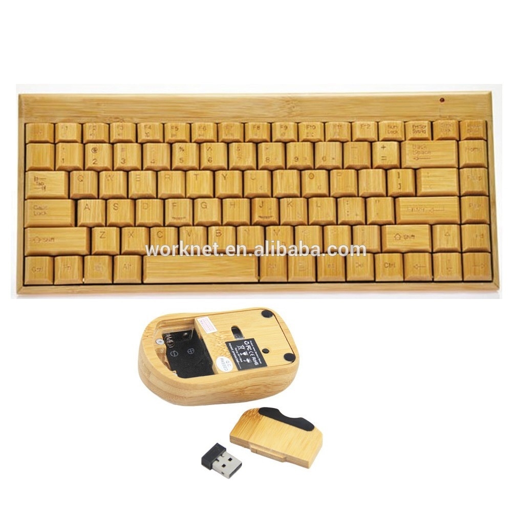 101 style small size bamboo wood wireless keyboard and mouse set for promotional