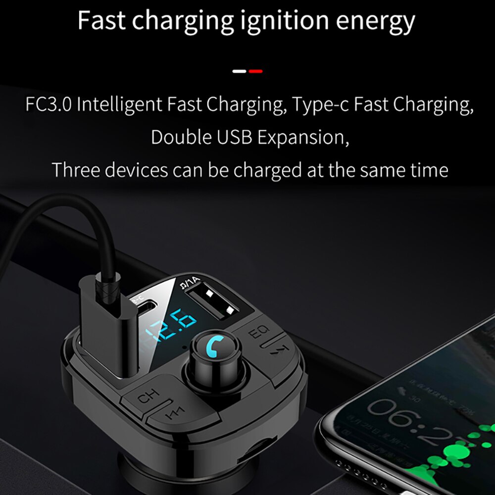 BT29 Bluetooth 5.0 Fm Transmitter Car Kit MP3 Modulator Car Charger QC3.0 Double USB With LED Lattice screen EQ Mode