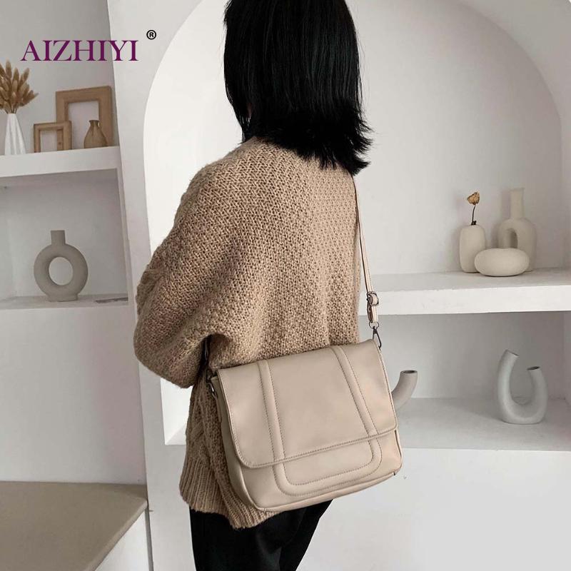 Kvinder retro pu læder skuldertaske kvindelig afslappet ensfarvet flap crossbody håndtaske simple store messenger telefontasker