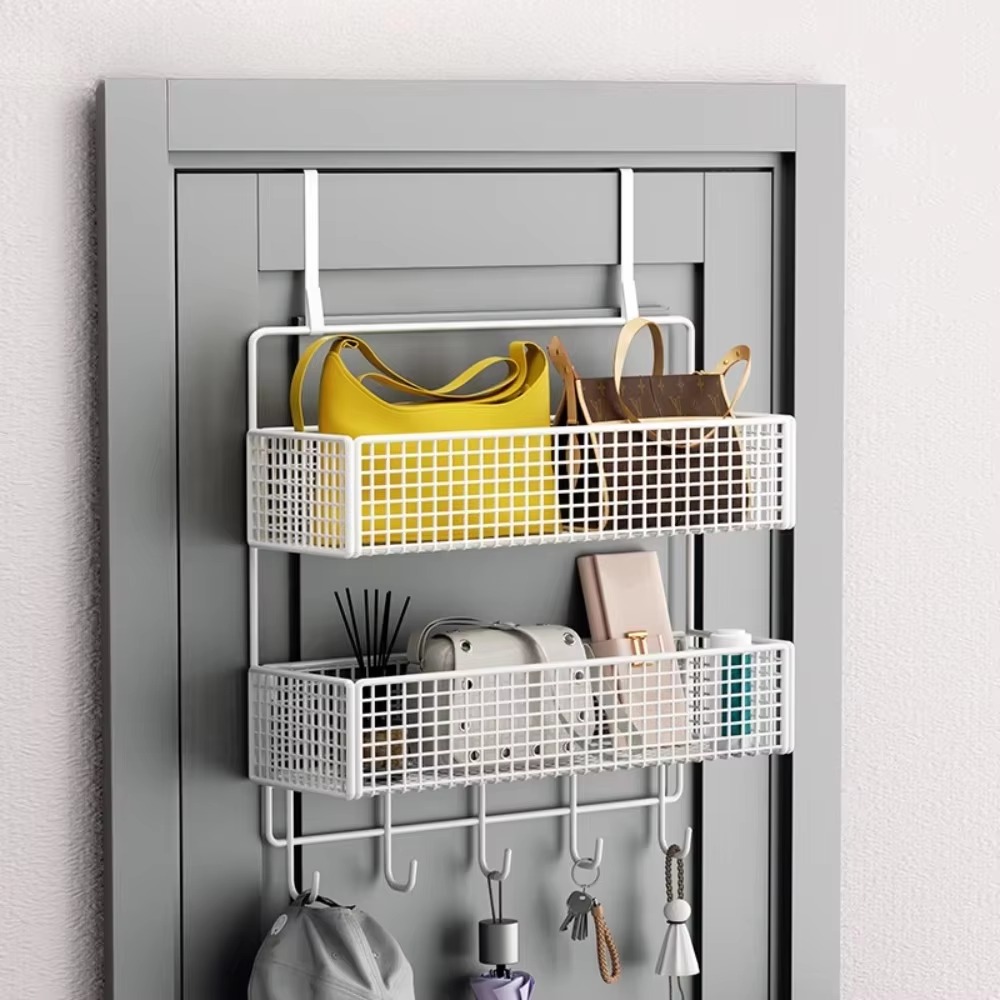 Door Mounted Shelf with Hooks Kitchen Wall Mount Storage Shelves Bathroom Organiser Multifunctional Toiletries Organiser Shelf