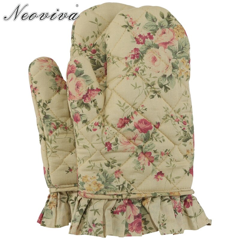 Neoviva bomull quilting ugnshandskar för kvinnor med volanger doris set  of 2 blommigt damm citron mikrovågsugnar kökstillbehör