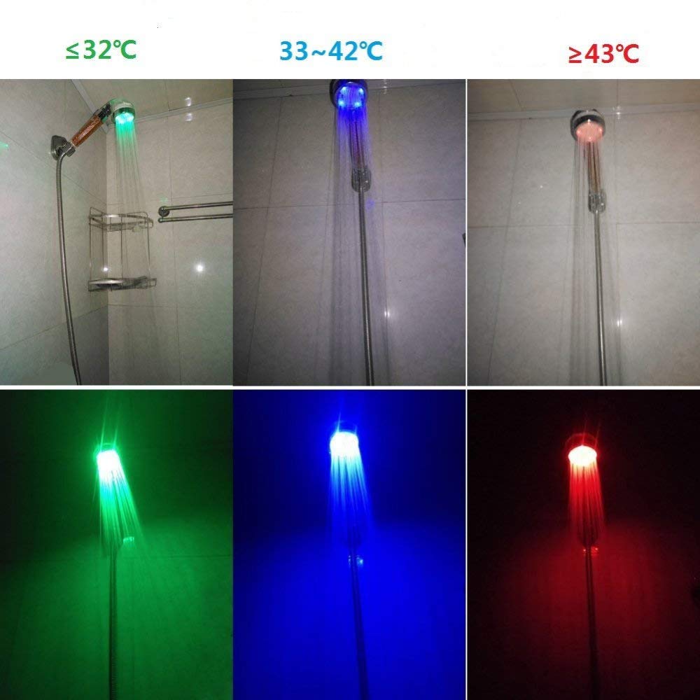 Led duschljus vattentemperaturstyrt färgskiftande led dusch, led duschmunstycke färg 7 växlande
