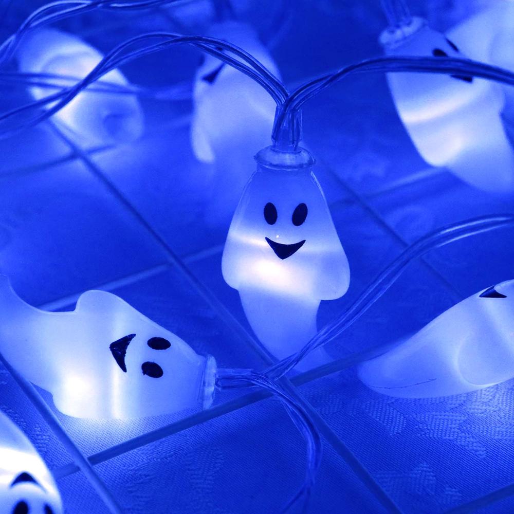 Mignon Halloween LED chaîne lumière fantôme crâne lumières décoratives fée LED guirlande extérieure intérieure décoration à piles JQ: Bleu / 2.2m 20Leds