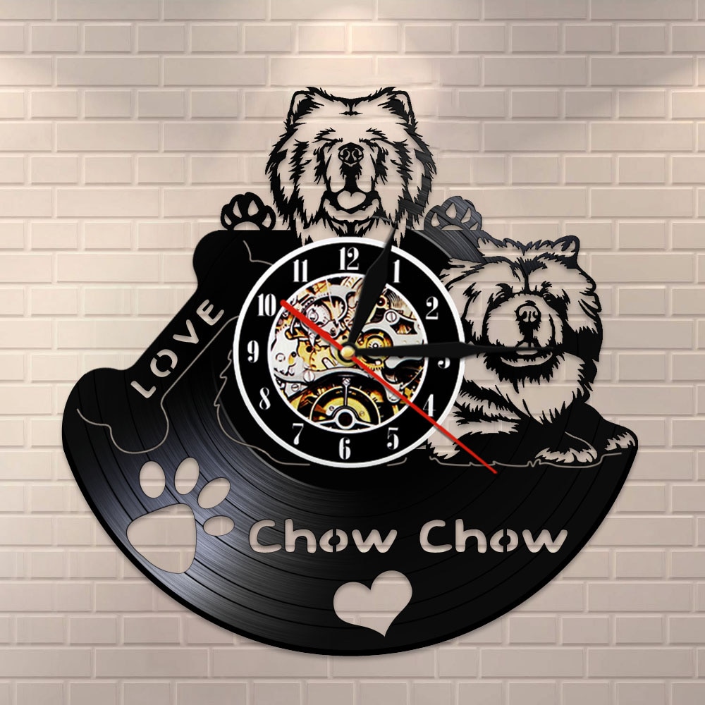Chow Chow Verliefd Moderne Stille Vinyl Record Wandklok Songshi Quan Chowdren Lp Opnemen Horloge Hond Ras voor Hond Eigenaar
