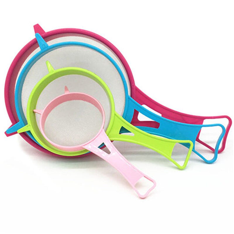 Multi Purpose Plastic Fijne Zeef Meel Zeef Zeef Met Sap Handvat Theezeefje Tool Keukengerei 4 Stks/set