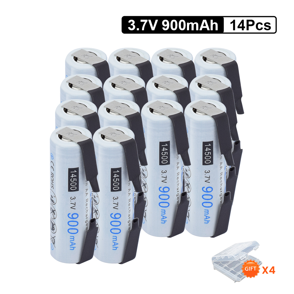 PALO 14500 Li-ion Rechargeable Batteries 3.7V AA Battery 14500 with welding tabs for Led Flashlight Headlamps Toys Top Head: green