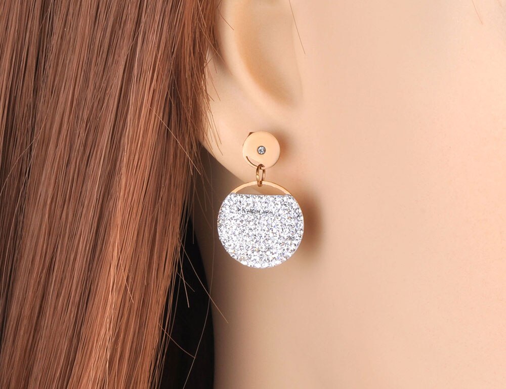 Lokaer-collier de cristal CZ brillant, cercle rond, or Rose, ensemble de boucles d'oreilles pour femmes, bandes de mariage, bijoux SE025