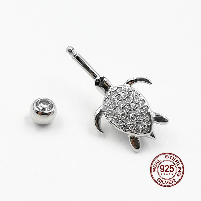 HelloLook – Piercing de nombril tortue en argent Sterling 925, anneau de nombril pour fille, ongle, ventre, bijoux pour le corps