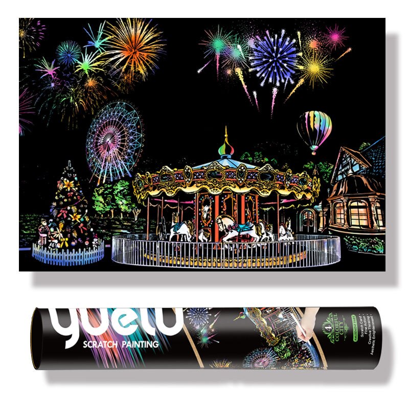 Diy Handleiding Schrapen Schilderij Grote 75*52Cm Reel Wereldberoemde Lanscape Building Night View Kras Schilderen Papier tekening Speelgoed: amusement park