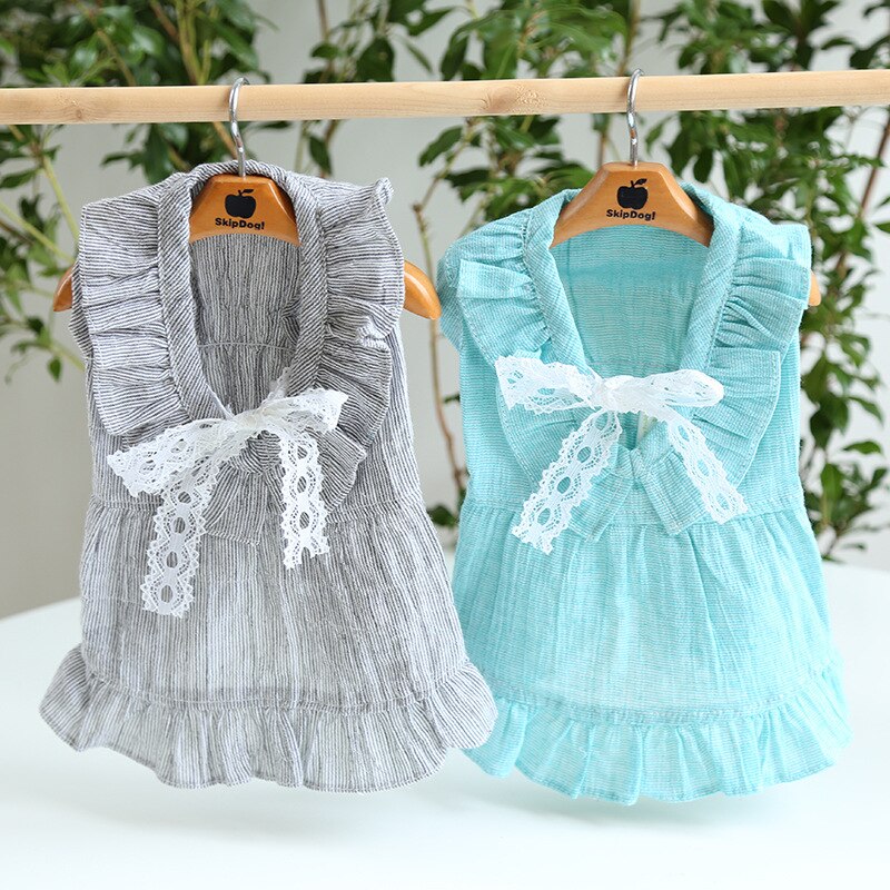 Robe Vintage en dentelle à col creux pour chien et chat, vêtements pour animaux de compagnie, yorkshire, Chihuahua, vert, gris,