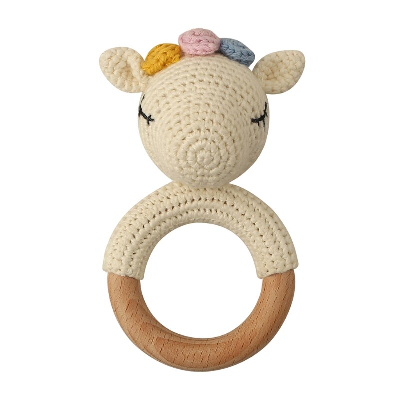 Baby Beißring Holz Spielzeug Handy Pram Krippe Ring Häkeln Rassel Schnuller Beißring BX0D: E