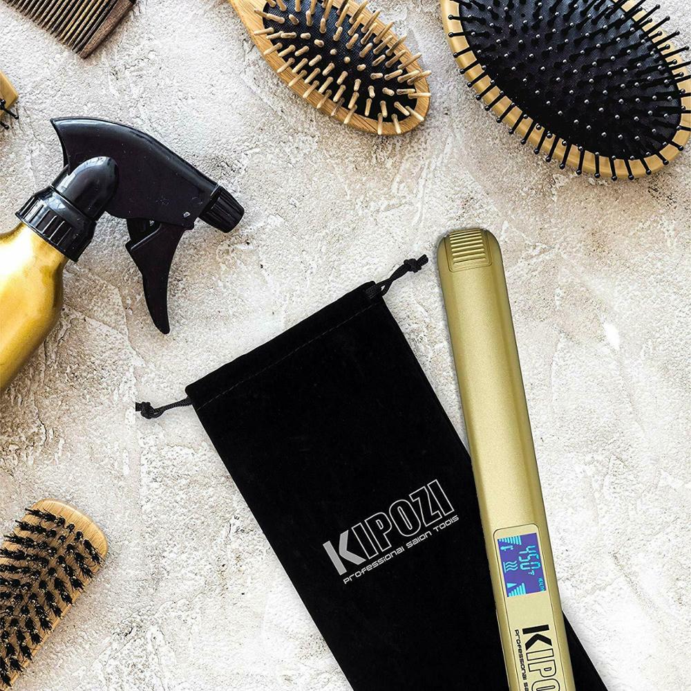 KIPOZI-plancha de pelo con placa de titanio, plancha plana con pantalla LCD Digital, herramienta para el cabello de calentamiento rápido de doble voltaje