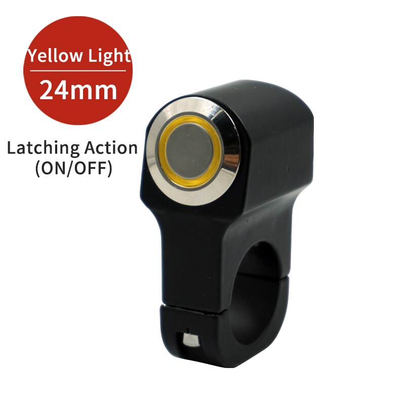 Motorcycle Switches ATV Scooter 22mm 24mm Handlebar Headlight Hazard Fog Light Switch Momentry/Latching ON-OFF Button with LED: Yellow (24mm)L