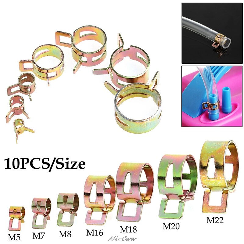 10Pcs 5-22mm Spring Clip Fuel Line Hose Water Pipe Air Tube Clamps Fastener