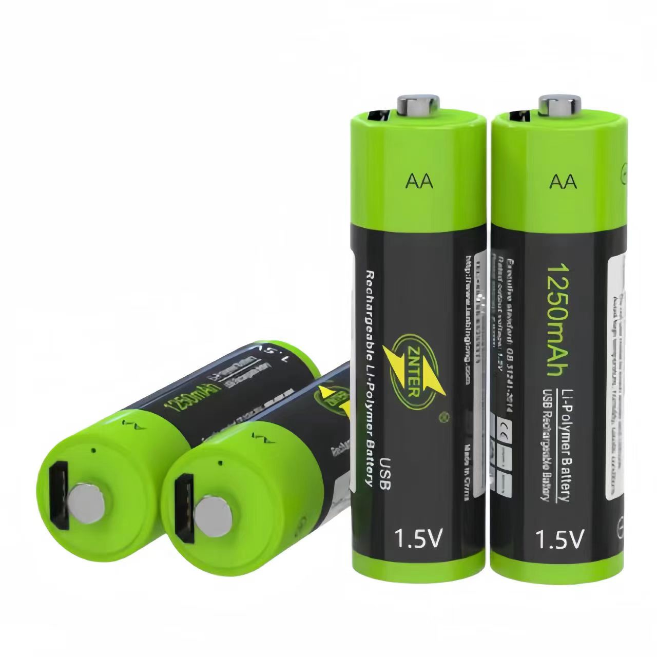 1.5V USB AA Rechargeable Battery 1250mAh Rechargeable Li-ion Battery Charges via USB Cable: GRAY