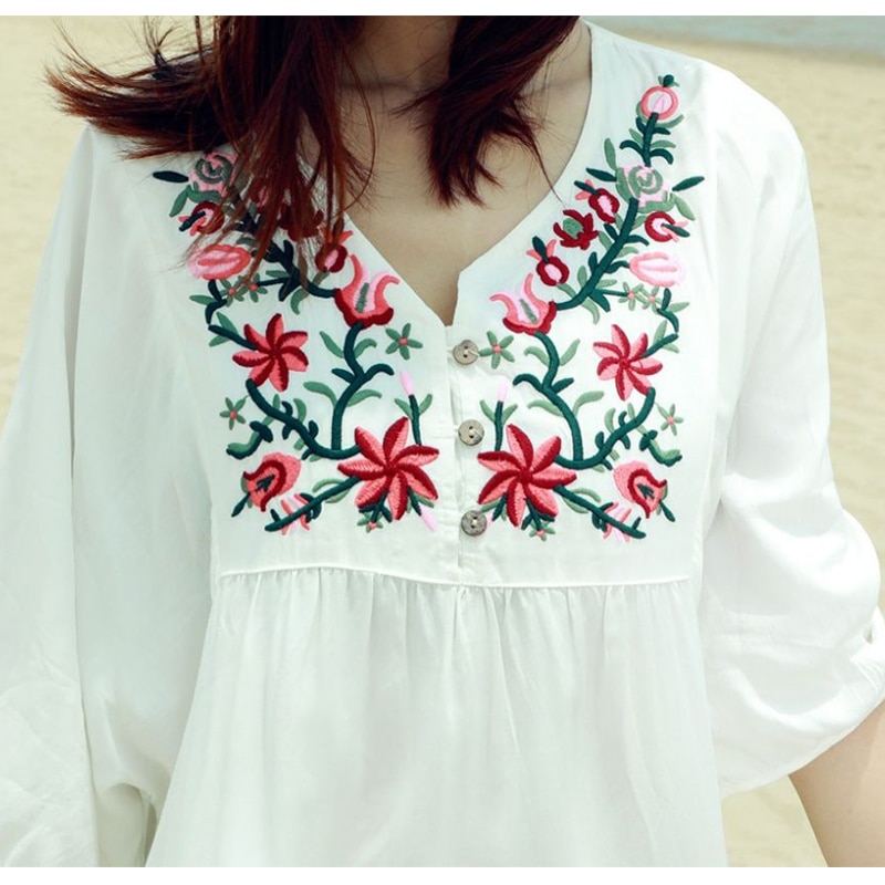 70's Mexican Embroidered Peasant Dress by Made In Mexico