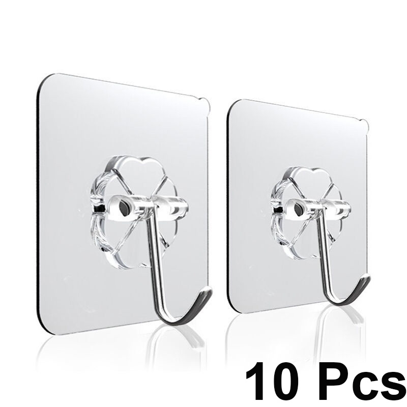 5/10/15/20/30Pcs Rvs Haak Punch-Gratis Sterke Zelfklevende Muur gemonteerd Haak Badkamer Organizer Haak Woonaccessoires: Transparent 10pcs