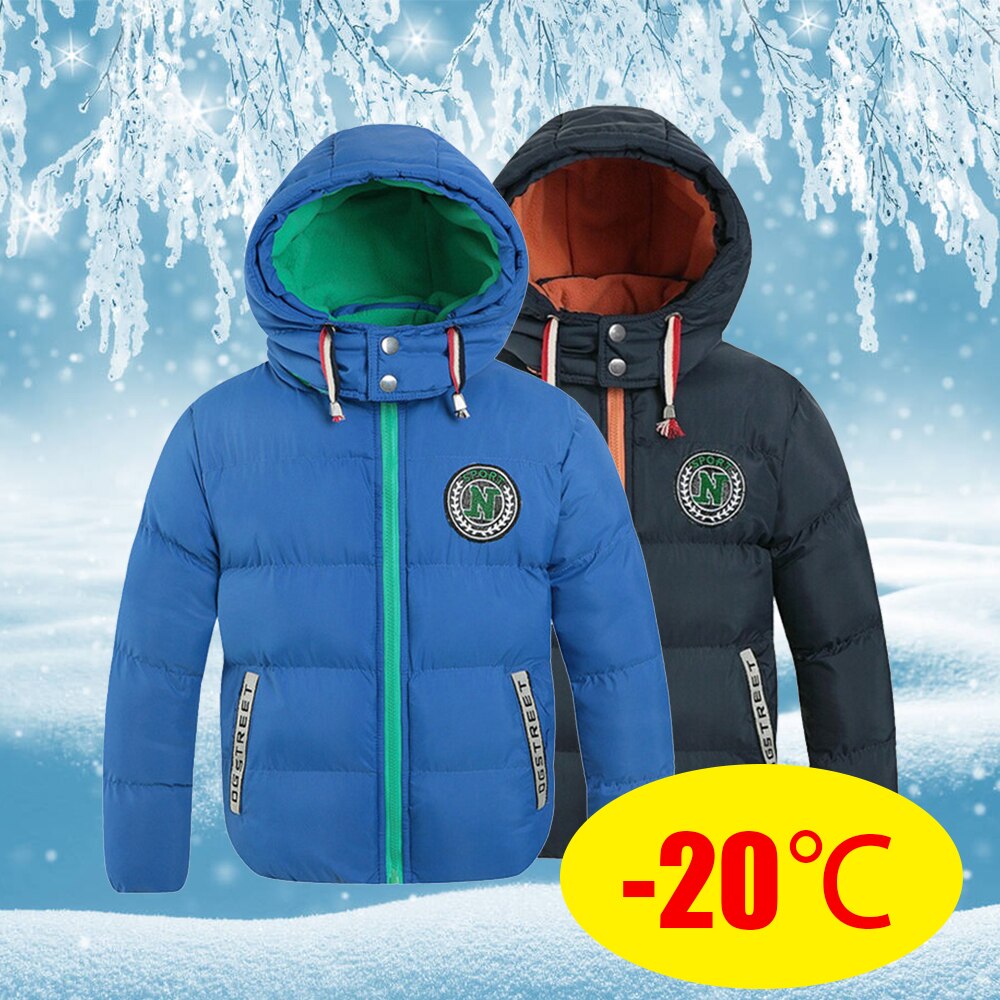 2022 Winter Polyester Jas Voor Jongen Koreaanse Versie Thicken Keep Warm Hooded Casual Kinderkleding Klaring