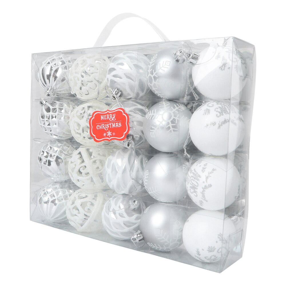 20 stuks kerstballen in doos, kerstboomhangers, hangende kerstballen, kerstfeestballen (zilver-pi: Foto 3