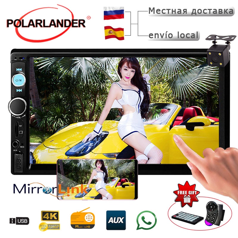 LCD écran tactile Auto Radio 7 pouces 170 degrés CCD rétroviseur caméra voiture Radio lecteur Bluetooth 2 DIN miroir lien