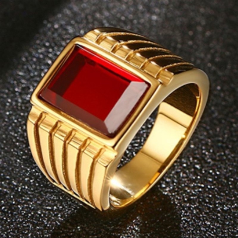 Fdlk Mannen Goud Grote Rode Kristal Ringen Voor Mannen Sieraden Koele Grote Ringen Partij Sieraden