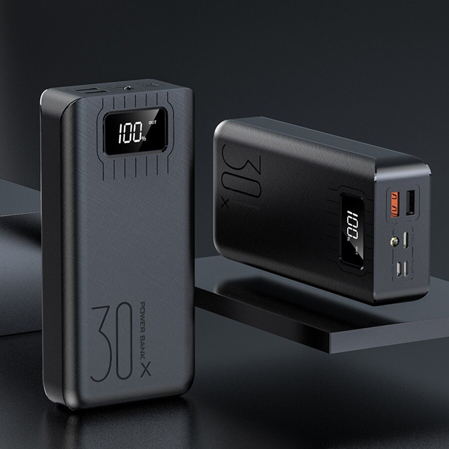 30000mAh Power Bank Type C Micro USB QC Fast Charging Powerbank For Xiaomi iPhone LED Display Portable External Battery Charger: Black