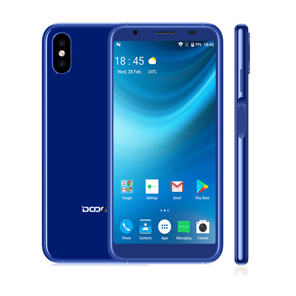 DOOGEE X55 Smartphone 5.5 ''18:9 HD MTK6580 Quad Core 16GB ROM double caméra 8.0MP Android 7.0 2800mAh empreinte digitale latérale