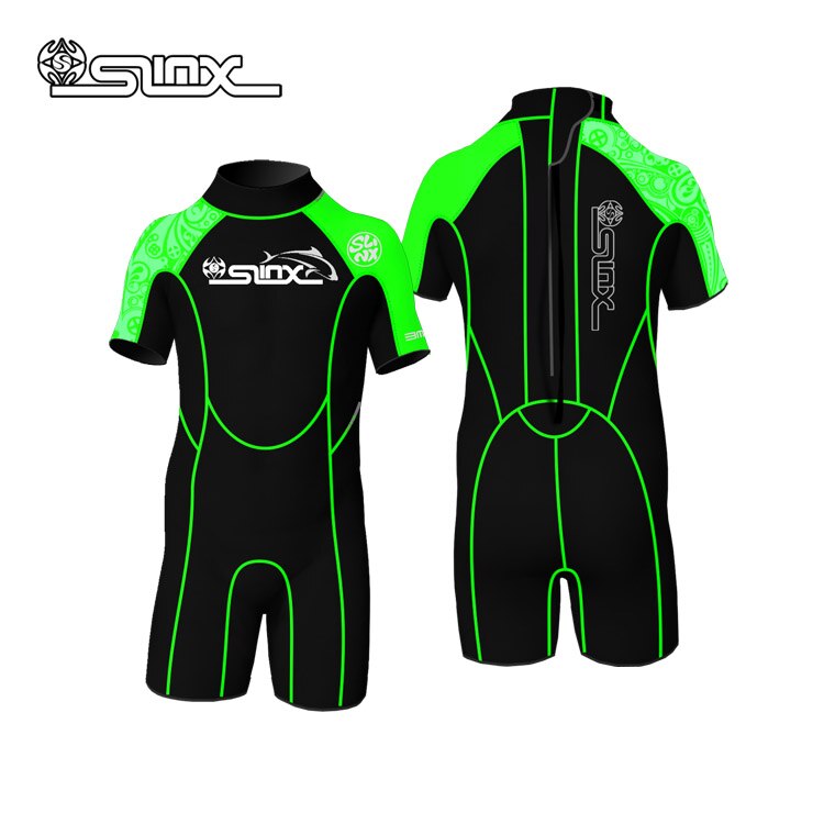 Slinx 2mm Neoprene Short Sleeves Kids Wetsuit Boy Girl Rash Guard Swim Scuba Diving Wet Suit Snorkeling Surf Wear Clothes: Green / S