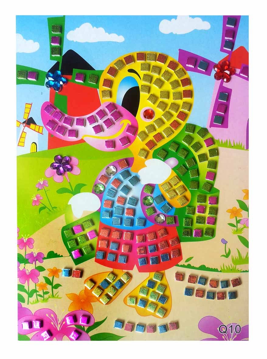 12 stk / lot mosaik klistermærker puslespil glitter eva børnehave baby diy kunst håndværk kit førskolebørn pædagogisk legetøj