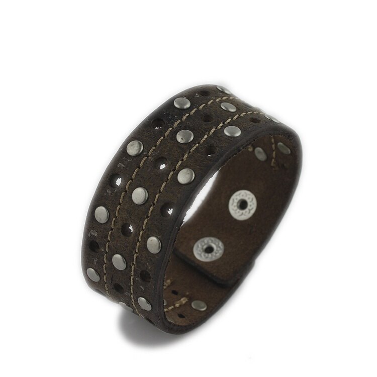 Pulsera ancha de cuero PU Punk Rock para hombre y mujer, brazalete con hebilla ajustable, joyería de ,: Default Title