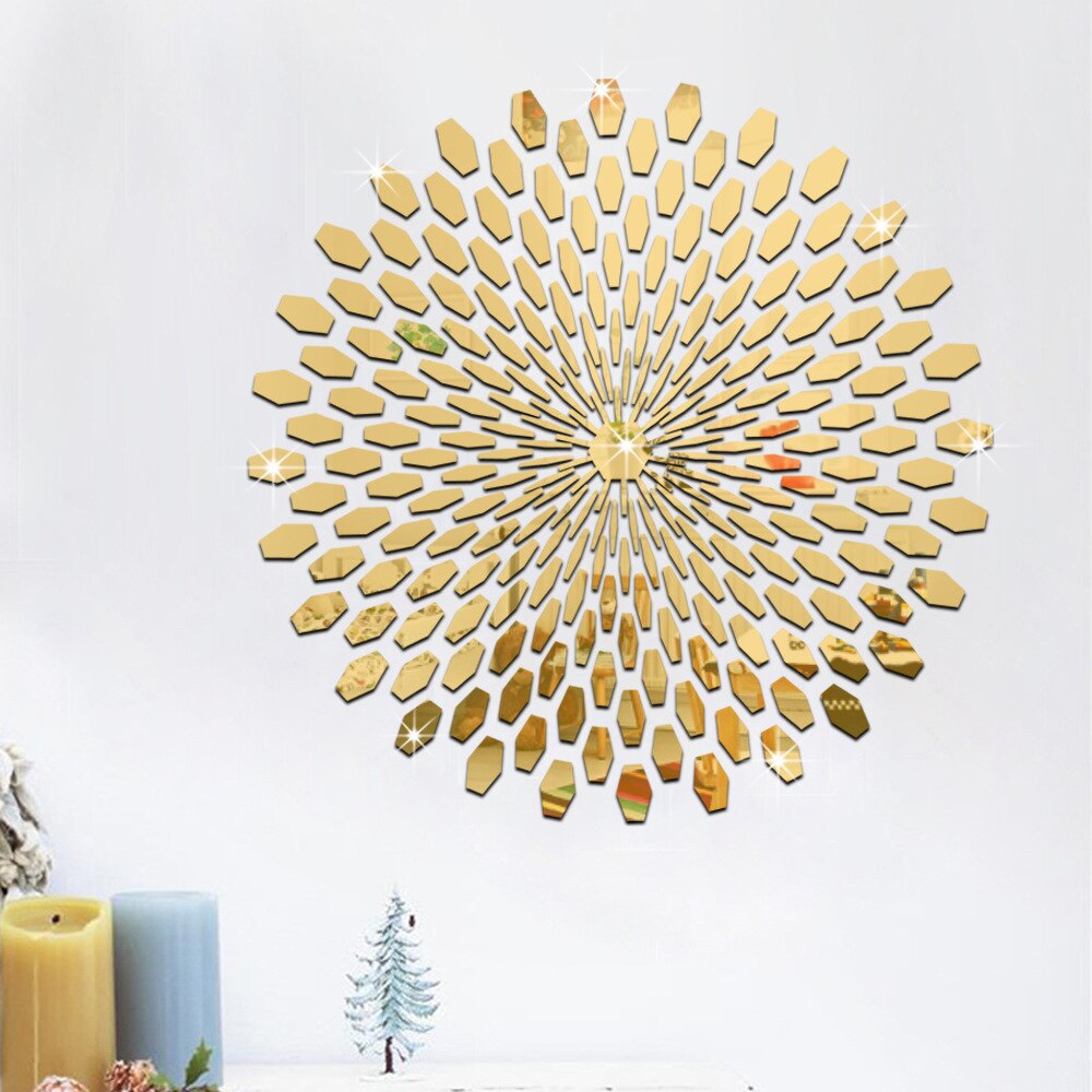 3D Acryl Zon Patroon Spiegel Muursticker Verwijderbare Zelfklevende Goud Zilver Mural Muursticker Sticker Home Decor