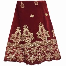 Tela de encaje de terciopelo africano con lentejuelas, color vino tinto, encaje de voile suizo en suiza, tejido dentelle de alta calidad, 5 yardas/juego 501-