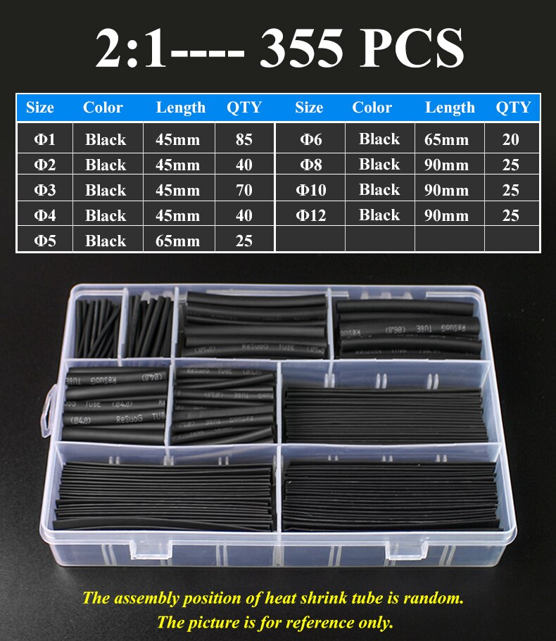 Heat Shrink wrapped Shrinking 2:1 Insulation Sleeving Thermal Casing Car Electrical Cable shrink tube Tube kit Thermoresistant: 355PCS With Box