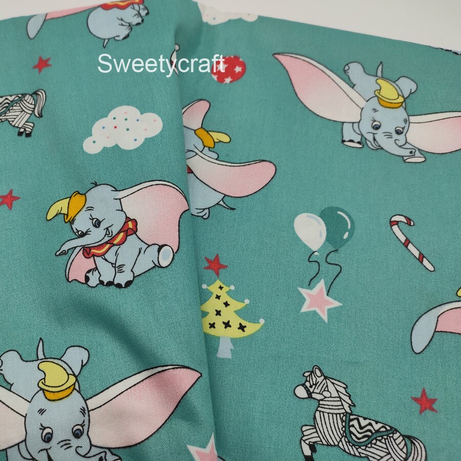 Tissu en sergé de coton par demi-mètre tissu imprimé éléphant volant pour bricolage couture Patchwork robe de poupée bébé masques de lit Textile à la maison