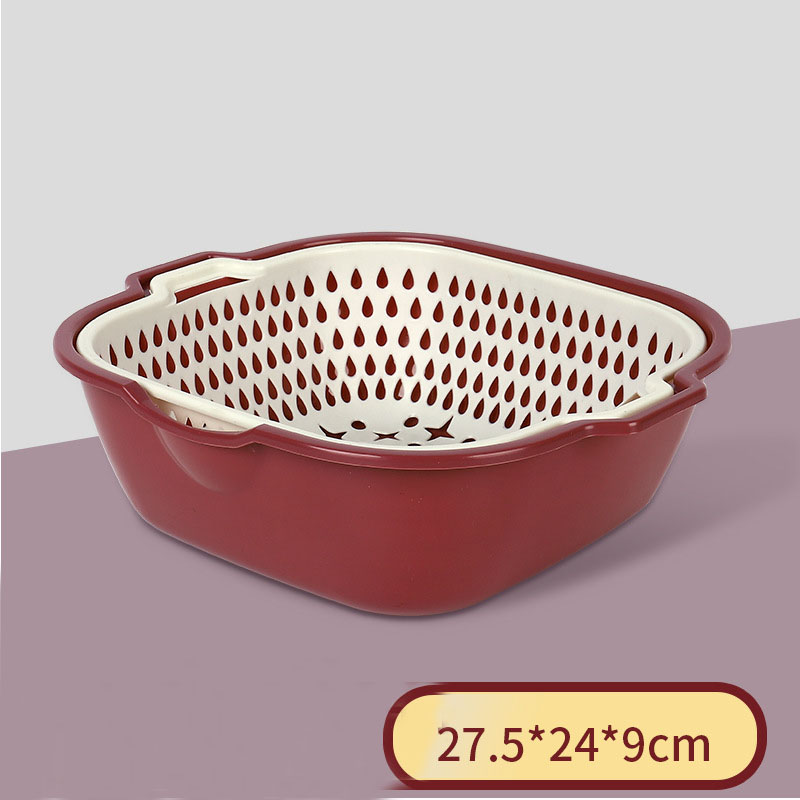 Cestello di scarico doppio da cucina colino di lavaggio per frutta e verdura cestello di stoccaggio in plastica colino di pulizia: L2
