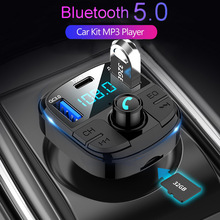 JINSERTA Neueste Bluetooth 5,0 Auto FM Transimtter QC3.0 Schnell Ladegerät Typ-c FM Modulator TF USB-Stock Musik Auto MP3 Spieler