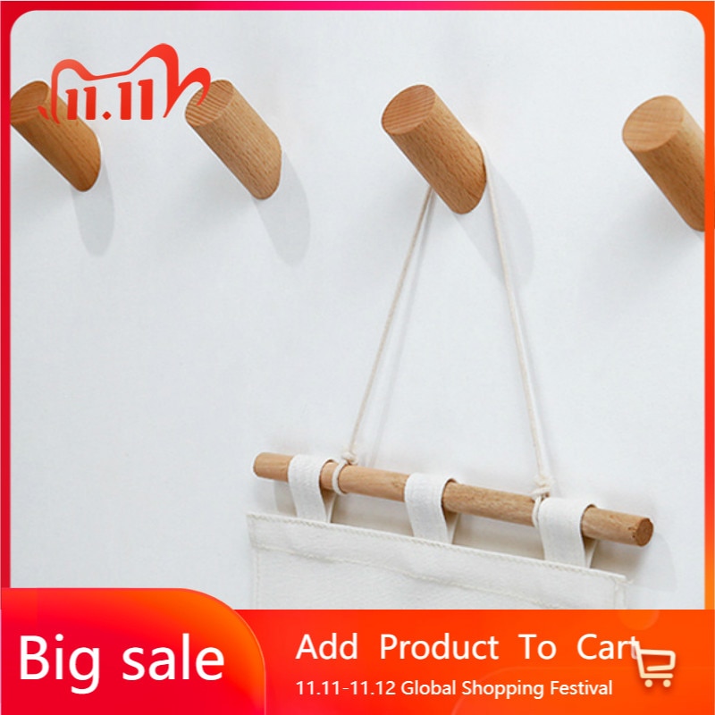 Natuurlijke Hout Kleerhanger Muur Gemonteerde Kapstok Decoratieve Sleutelhouder Hoed Sjaal Handtas Opslag Hanger Badkamer Rack Haken