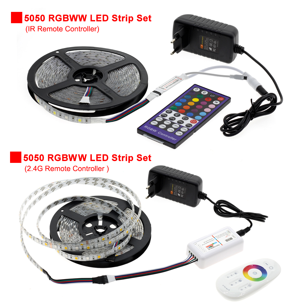 5M 5050 LED Strip DC12V RGB/RGBW/RGBWW Flexibele Licht Tape 300 LEDs RGB Kleur LED Strip set + Afstandsbediening + Power Adapter