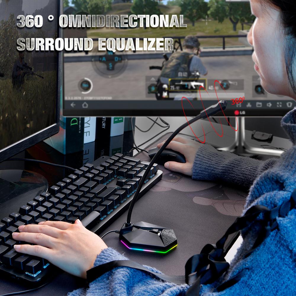Computer USB Microphone RGB Light-emitting Flexible Free Drive HD Sound Card Noise Reduction Microphone