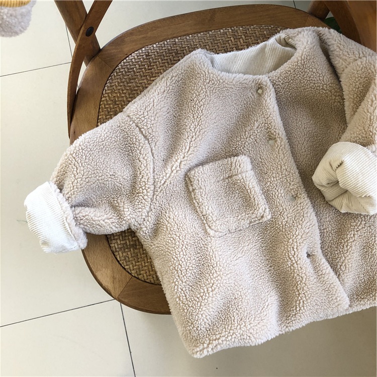 Kleinkind Wolle Mäntel Winter Neue Baby Jungen und Mädchen Kabel Jacken freundlicher Warme Dicke Samt Outwear Baby lässig Jacken Mantel: Beige / 6T